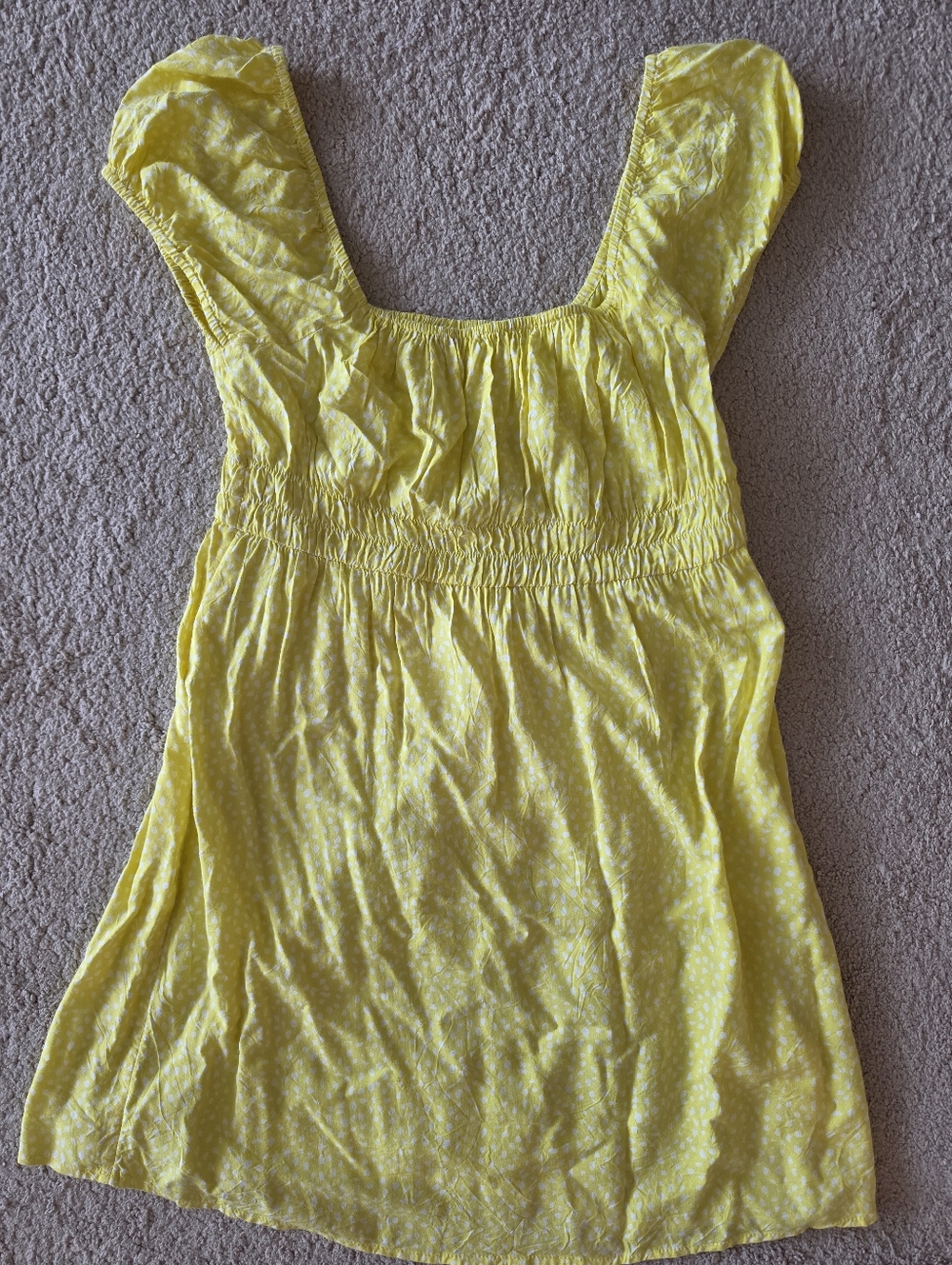 Billabong Yellow & White Dot Elastic-Waist Mini Dress